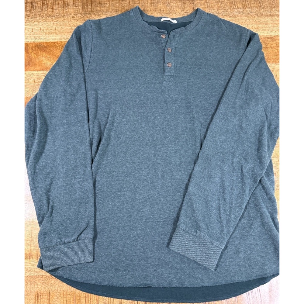 Marine Layer Henley Shirt Mens Large Green Long Sleeve Casual Soft Tee